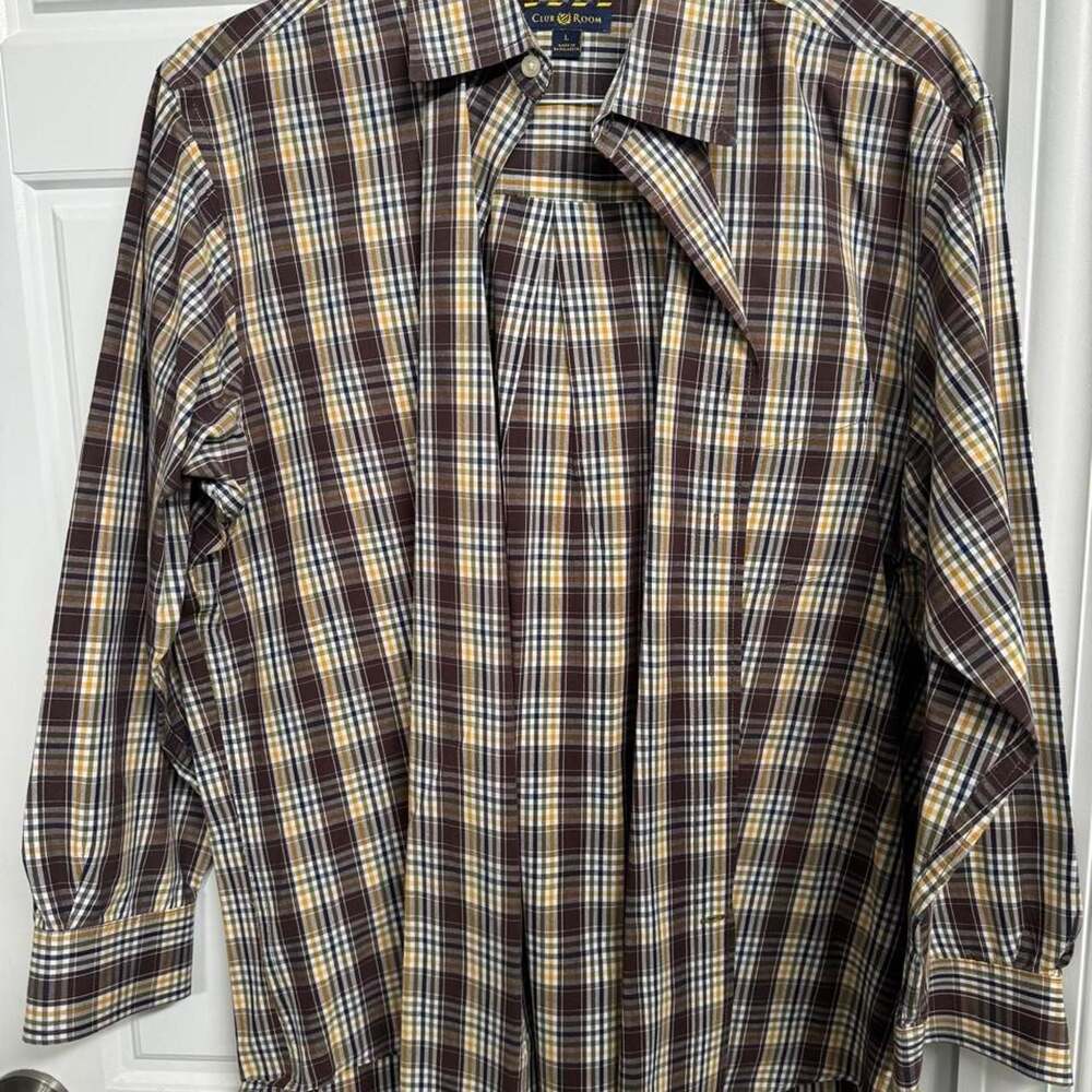 Club Room Brown Plaid Long Sleeve Button-Up Shirt